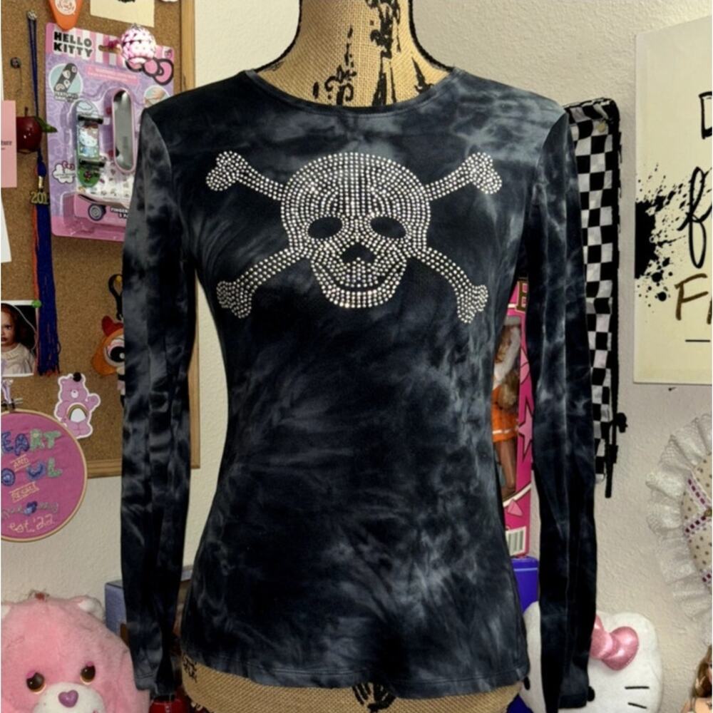 INC International Concepts Rhinestone Skull Tie Dye Shirt Gray Size Medium